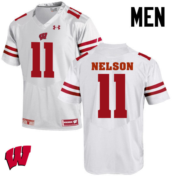 Men Wisconsin Badgers #11 Nick Nelson College Football Jerseys-White